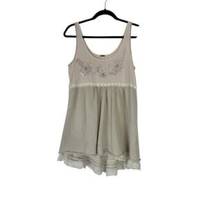 Free People Y2K Coquette Babydoll Blouse Top Linen Tan Fairy Flowy Size Medium